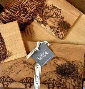 Scottish made wooden and engraved coasters