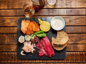 Amber Restaurant - seafood platter and dram