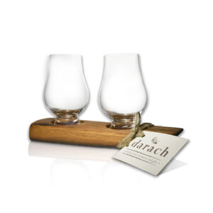 Oak stave with 2 glasses