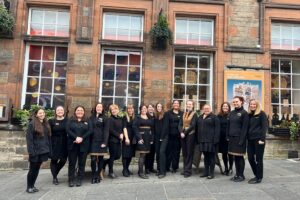 Group of women who work for The Scotch Whisky Experience, pictured out side of the building.