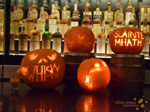 Pumpkins carved for Halloween on a Scotch whisky theme - Scotch Whisky Experience, Edinburgh