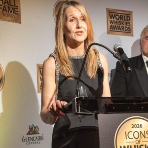 Susan Morrison, speaking at a podium at the World Whiskies Awards in Edinburgh