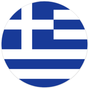 Greece circular flag. Blue and white stripes and a cross.