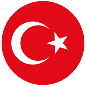 Turkey circular flag featuring a red background and a white crescent moon and star.